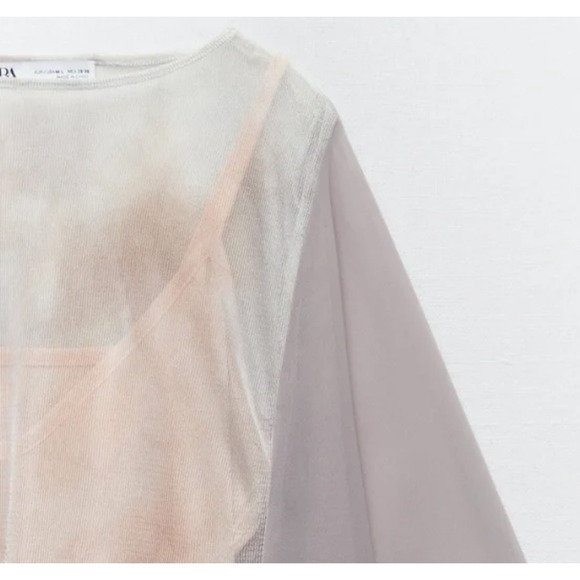 Zara Open Knit Tie Dye Tunic Boho Maxi / Midi Dress Purple Peach Size XS - Small - Picture 2 of 6